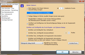 Screenshot eines Teilmenüs der Optionen von Calefly, hier der globalen Optionen.
