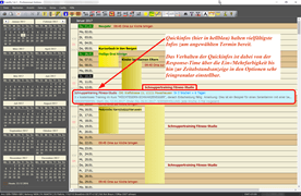 Screenshot mit Darstellung der Quickinfos, die beim Halten der Maus über einen Termin dargestellt werden und vielfältigste Infos zum Termin anzeigen, ohne diesen öffnen zu müssen.